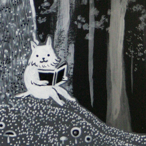 <b>Forest Reading</b> - 3D layered artist box - white ink on card